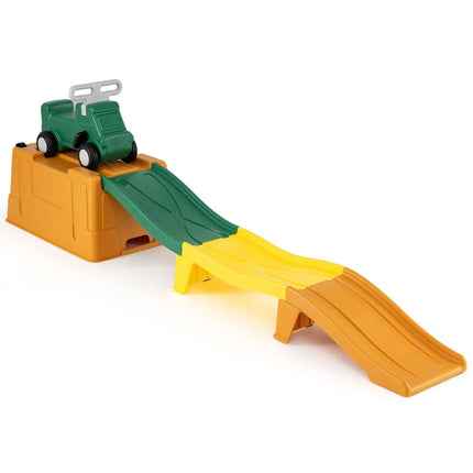Kids Ride-On Toy with Storage & Race Tracks – Rustic Brown