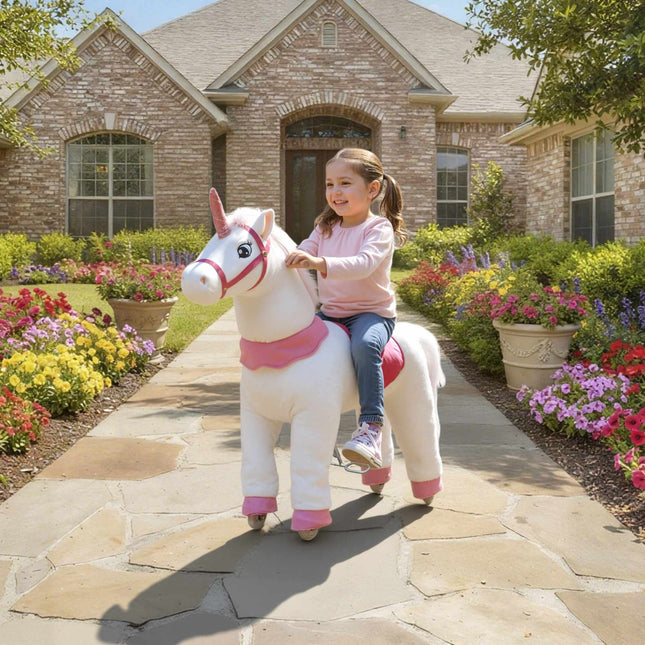 Kids Ride-On Unicorn, Soft Fabric, Ages 4-7, White