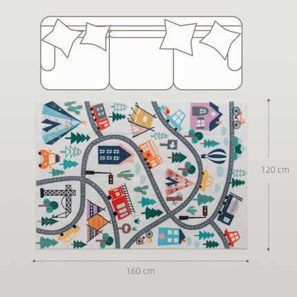 Kids' Road Pattern Rug, Soft Fleece, Non-Slip, 160x120 cm