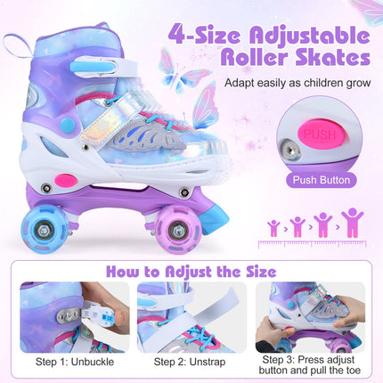 Kids Roller Skates, Adjustable, Light-Up Wheels, Ages 7-9, Blue