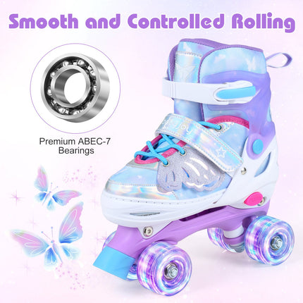 Kids Roller Skates, Adjustable, Light-Up Wheels, Ages 7-9, Blue