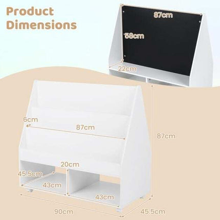 Kids Rolling Bookshelf with Chalkboard and Storage Cubes