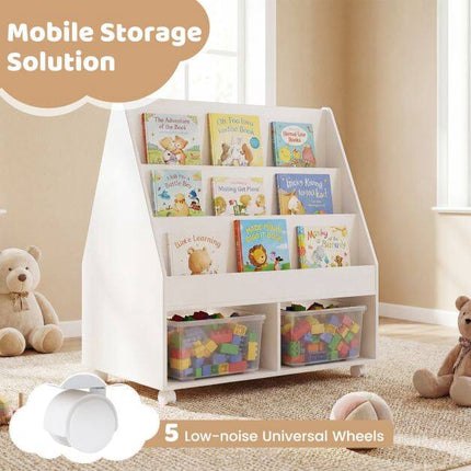Kids Rolling Bookshelf with Chalkboard and Storage Cubes