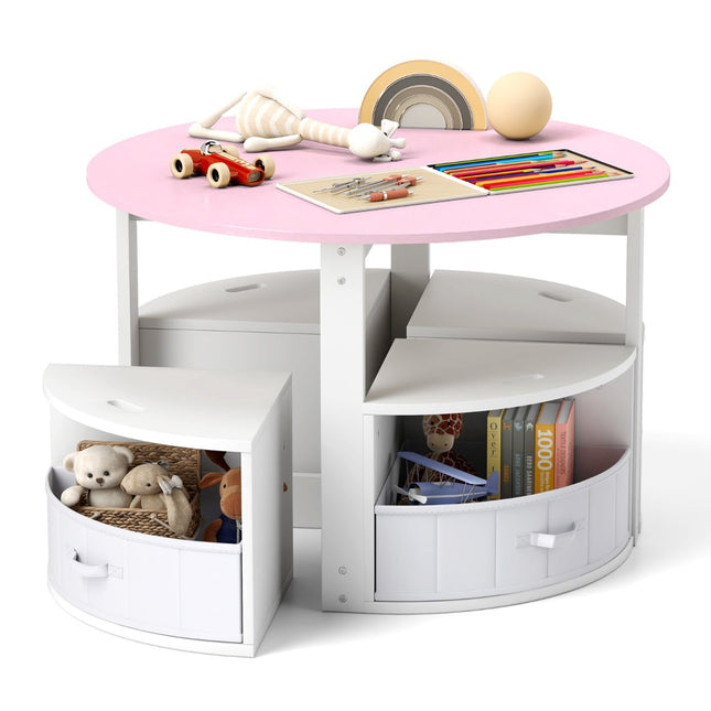 Kindersitzgruppe mit 4 Hockern und Stauraum, Rosa
