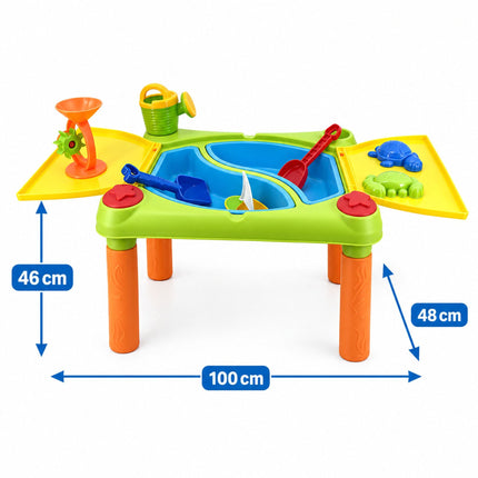 Kids' Sand and Water Play Table with 2 Compartments, Folding Lid, 10-Piece Set