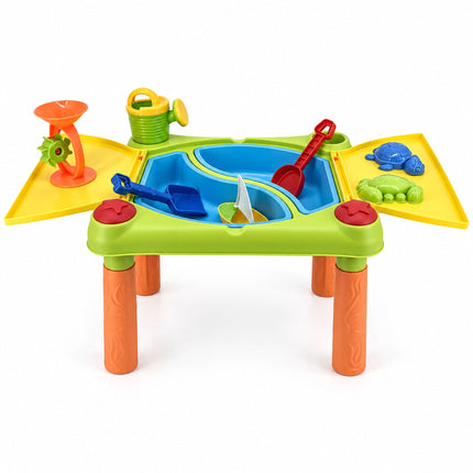 Kids' Sand and Water Play Table with 2 Compartments, Folding Lid, 10-Piece Set