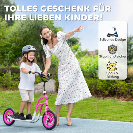 Kids Scooter, Adjustable Handlebar, Large Wheels, Pink