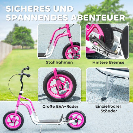 Kids Scooter, Adjustable Handlebar, Large Wheels, Pink