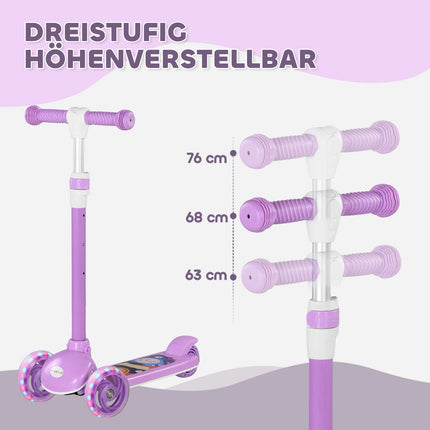 Dětská koloběžka s LED kolečky, nastavitelná výška, fialová