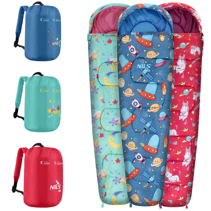 Kinderschlafsack mit Rucksack, 170x60 cm, 12 °C