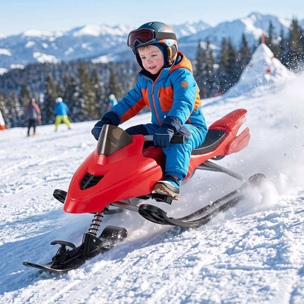 Kids Snow Racer Sled with Brakes & Steering, Red
