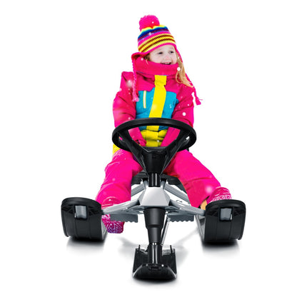 Kids Snow Sled With Steering Wheel, Double Brakes, Pull Rope