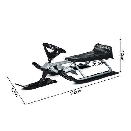 Kids Snow Sled With Steering Wheel, Double Brakes, Pull Rope
