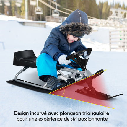 Kids Snow Sled With Steering Wheel, Double Brakes, Pull Rope