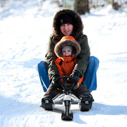 Kids Snow Sled With Steering Wheel, Double Brakes, Pull Rope