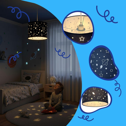 Kids' Space-Themed Hanging Lamp – Planets & Stars