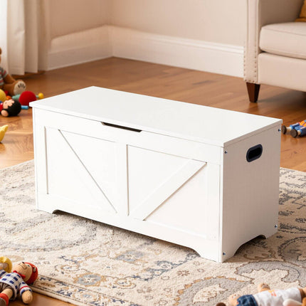 Kids Storage Bench Toy Box, Safety Hinge, White, 990mm