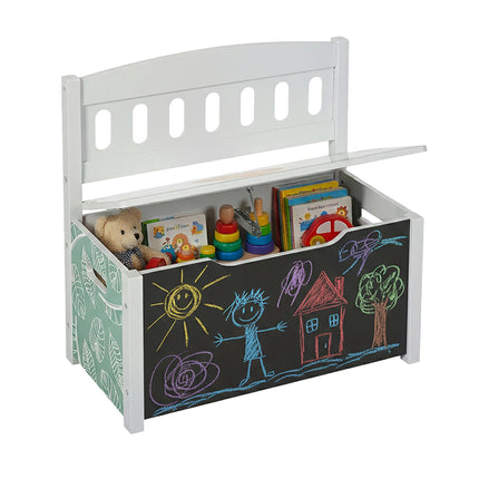 Kids' Storage Bench with Chalkboard and Lion Motif