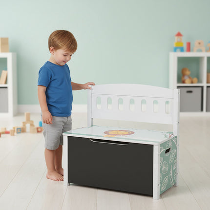 Kids' Storage Bench with Chalkboard and Lion Motif