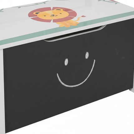 Kids' Storage Bench with Chalkboard and Lion Motif