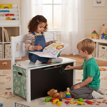 Kids' Storage Bench with Chalkboard and Lion Motif