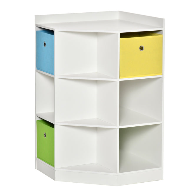 Kinderopbergplank, 3 stoffen lades, MDF, wit