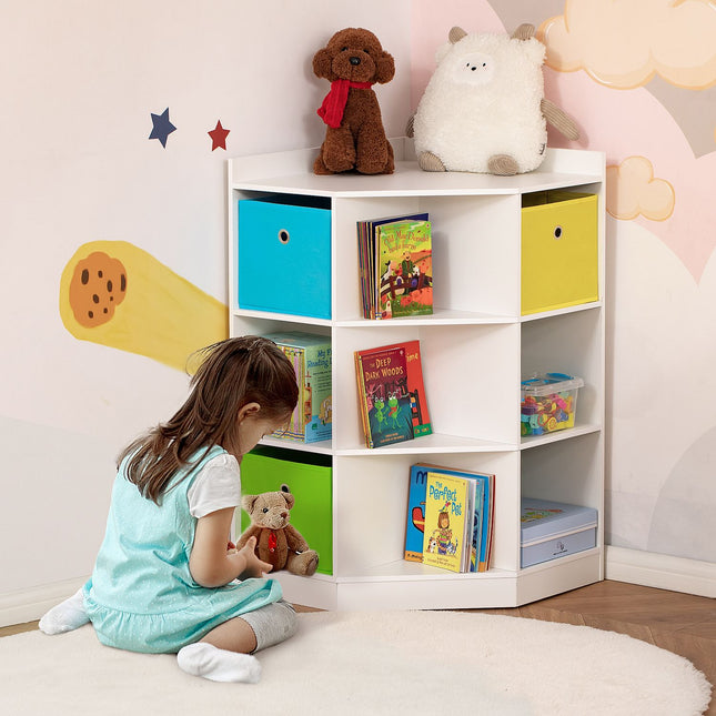 Kinderopbergplank, 3 stoffen lades, MDF, wit