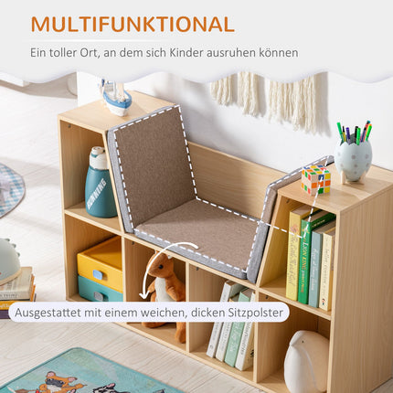 Kinderregal und -bank mit Kissen, 103 x 30 x 62 cm