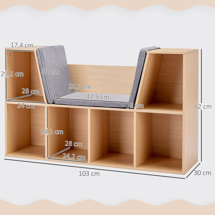 Kinderregal und -bank mit Kissen, 103 x 30 x 62 cm