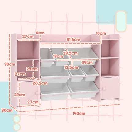 Kids Storage Shelf with 8 Removable Bins – Pink