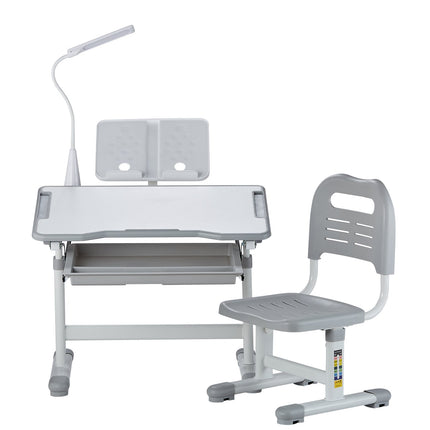 Kids Study Desk and Chair Set, Adjustable Tilt, LED Lamp