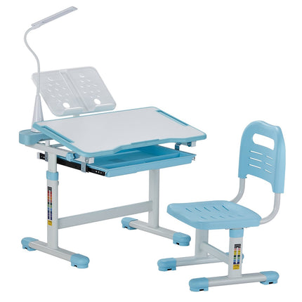 Kids Study Desk and Chair Set, Adjustable Tilt, Lamp, Blue