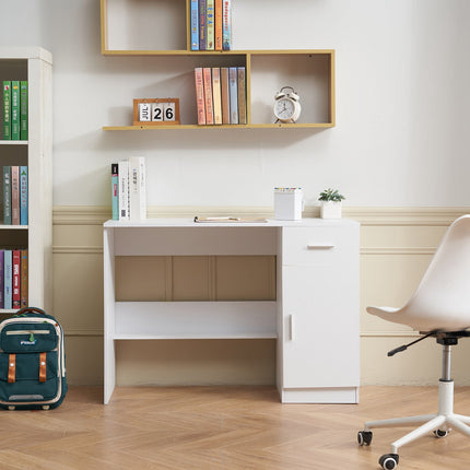 Kids Study Desk with Drawer and Adjustable Shelf, White