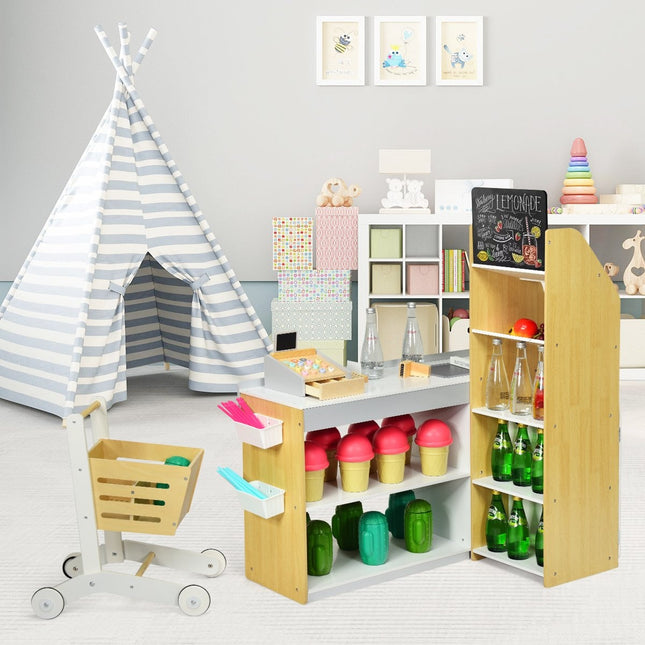 Supermarkt-Spielset für Kinder mit Einkaufswagen und Kasse
