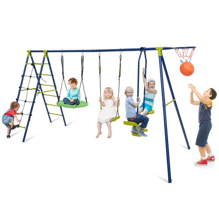 Kids Swing Set 6-in-1, Climbing Net, 550 lb Capacity