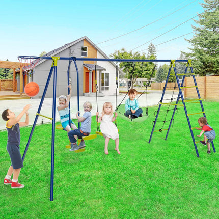 Kids Swing Set 6-in-1, Climbing Net, 550 lb Capacity