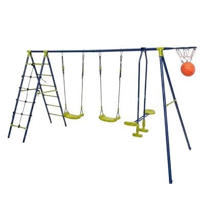 Kids Swing Set 6-in-1, Climbing Net, 550 lb Capacity