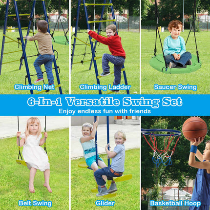 Kids Swing Set 6-in-1, Climbing Net, 550 lb Capacity