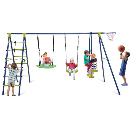 Kids Swing Set 6-in-1, Climbing Net, 550 lb Capacity