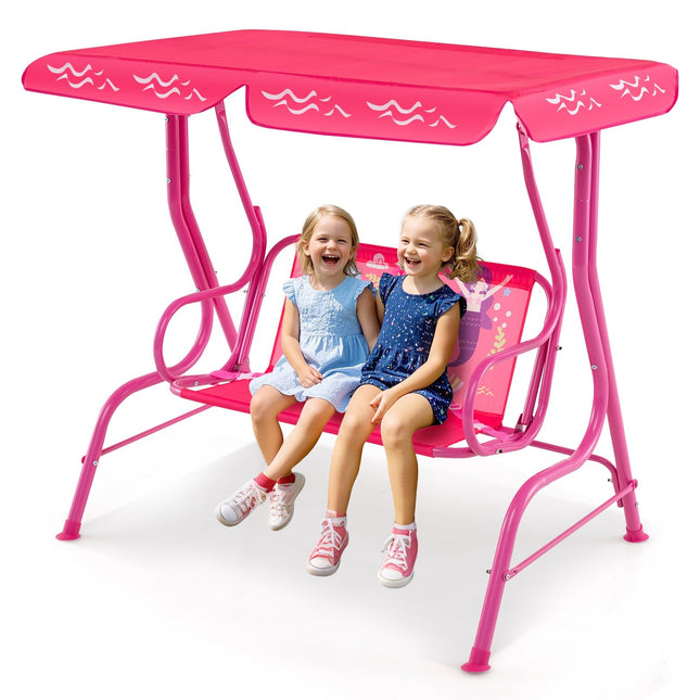 Kinderschaukel mit verstellbarem Verdeck, Metallrahmen, Pink