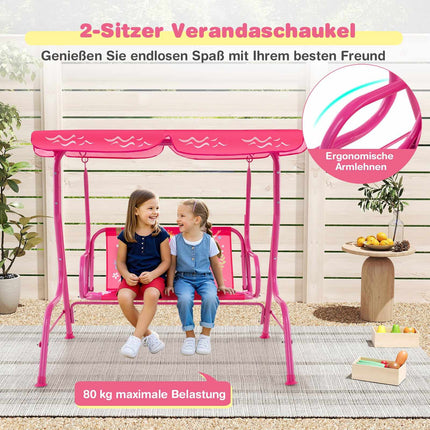 Kids Swing with Adjustable Canopy, Metal Frame, Pink
