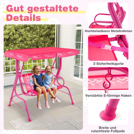 Kids Swing with Adjustable Canopy, Metal Frame, Pink