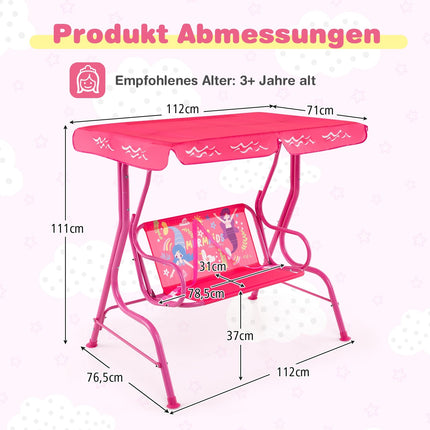Kids Swing with Adjustable Canopy, Metal Frame, Pink