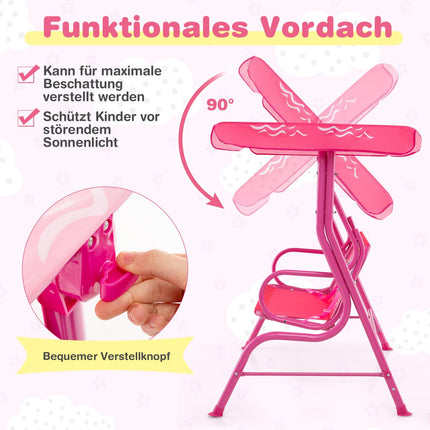 Kids Swing with Adjustable Canopy, Metal Frame, Pink