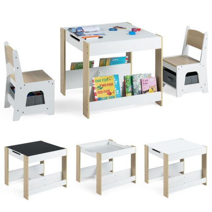 Kids Table And 2 Chairs Set, Reversible Top, Storage