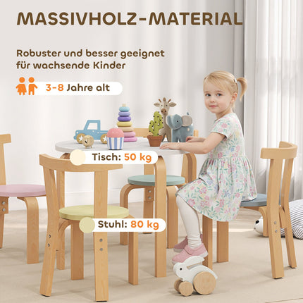 Kids Table & Chair Set, 5-Piece, Colorful Solid Wood