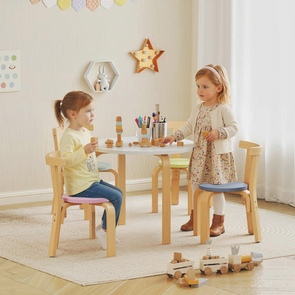 Kids Table & Chair Set, 5-Piece, Colorful Solid Wood