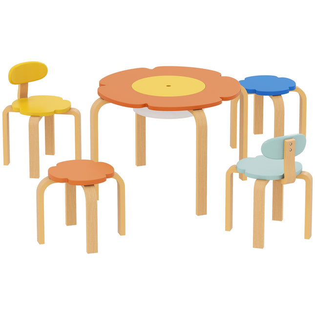 Kindertischgruppe, 5-teilig, Blumenform, Holz