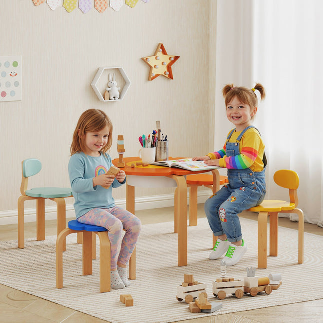 Kindertischgruppe, 5-teilig, Blumenform, Holz
