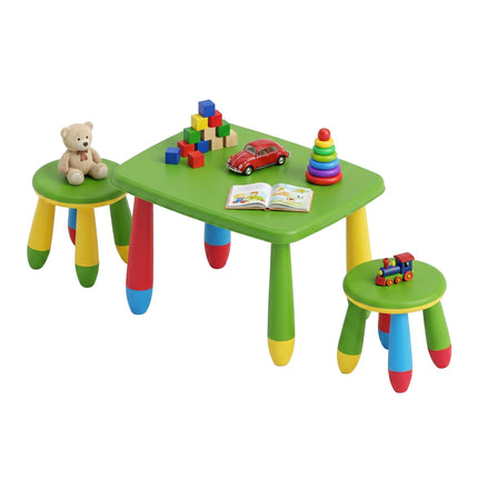 Kids' Table Set with 2 Stools, Multicolour Plastic
